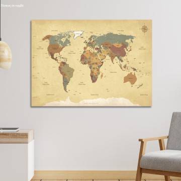 Canvas print World map textured vintage