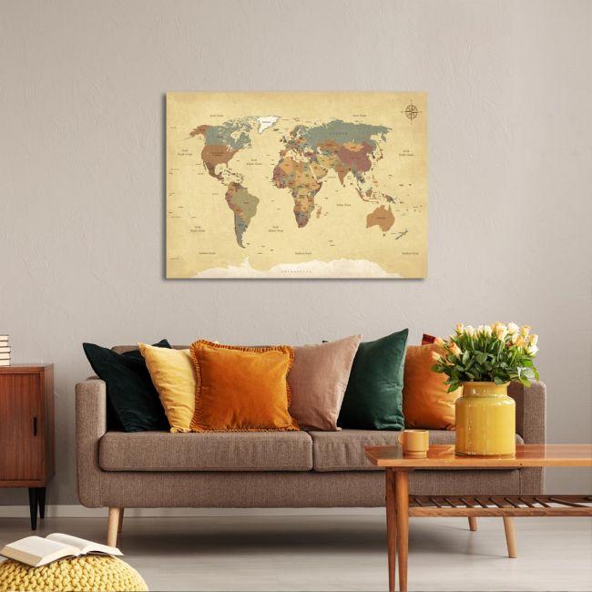 Canvas print World map textured vintage