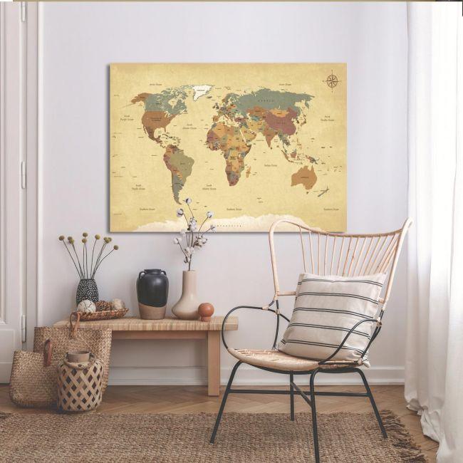 Canvas print World map textured vintage
