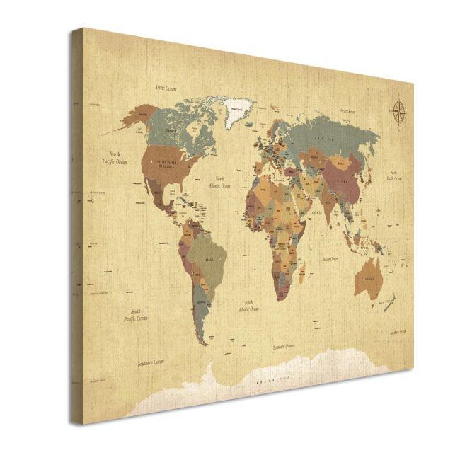 Canvas print World map textured vintage