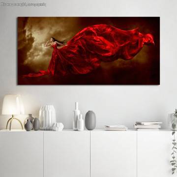 Canvas print Woman in red dress, panoramic