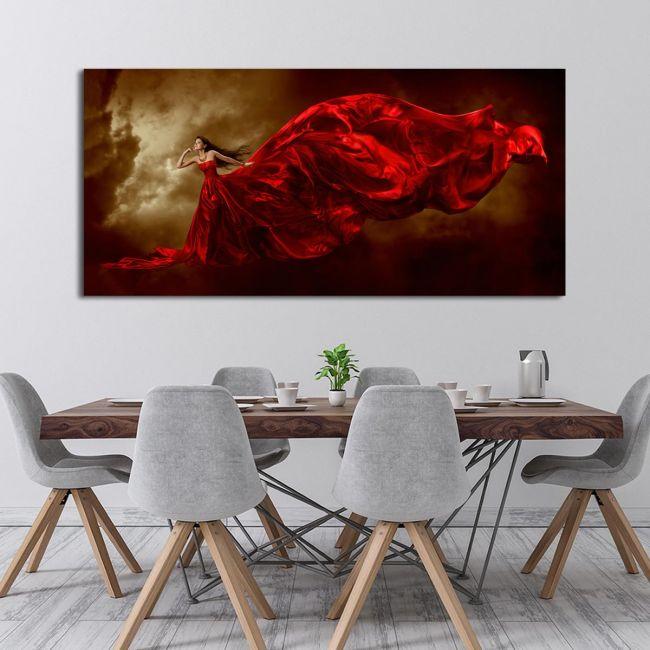 Canvas print Woman in red dress, panoramic