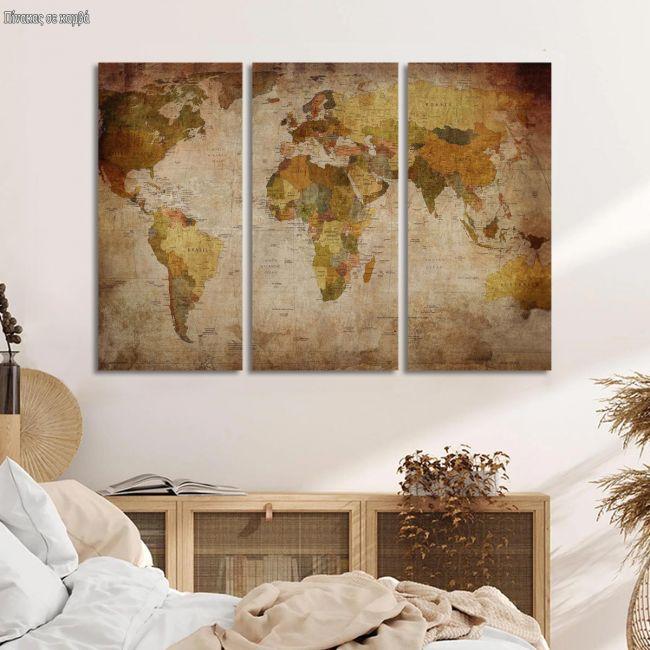Canvas print World map vintage,3 panels