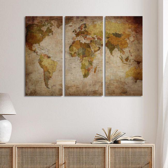 Canvas print World map vintage,3 panels