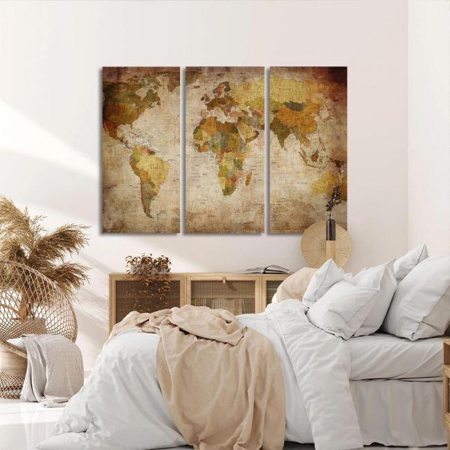 Canvas print World map vintage,3 panels