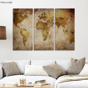 Canvas print World map vintage,3 panels