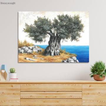 Canvas print Olive tree by the sea