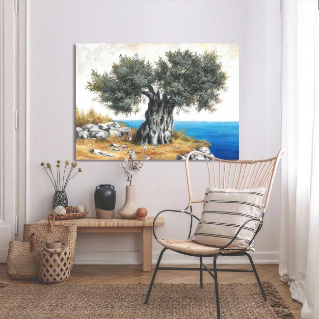 Canvas print Olive tree by the sea