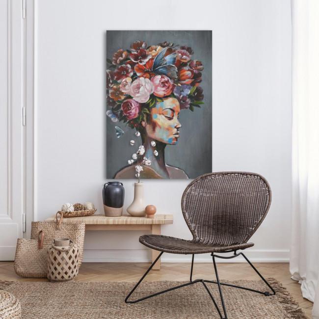 Canvas print, Flowered woman on gray