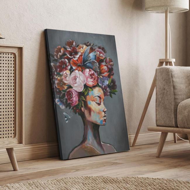 Canvas print, Flowered woman on gray