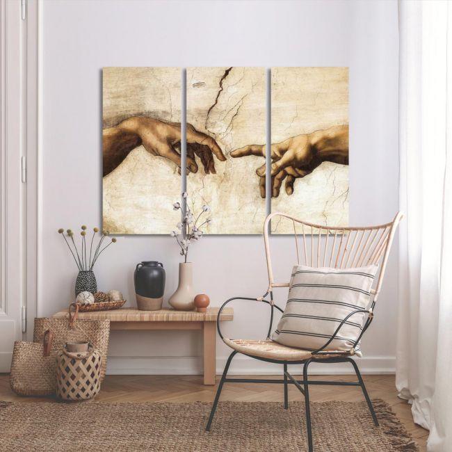 Πίνακας σε καμβά The creation of Adam, Michelangelo, τρίπτυχος