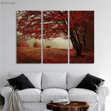 Πίνακας σε καμβά Red forest, τρίπτυχος