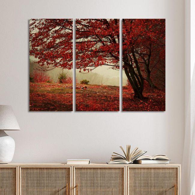 Πίνακας σε καμβά Red forest, τρίπτυχος