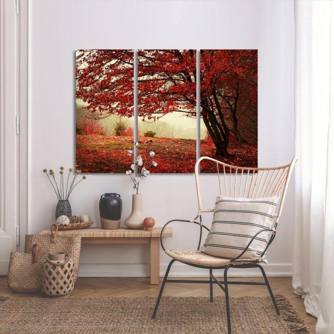 Πίνακας σε καμβά Red forest, τρίπτυχος