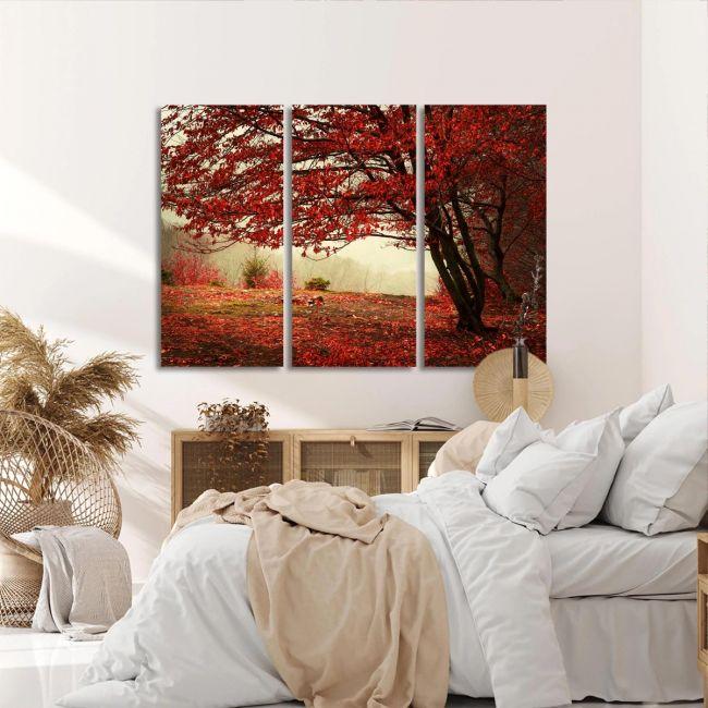 Πίνακας σε καμβά Red forest, τρίπτυχος