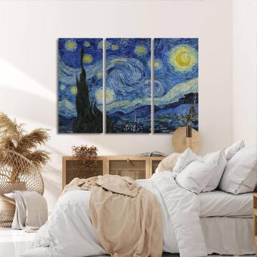 Πίνακας σε καμβά Starry night, van Gogh Vincent, τρίπτυχος 2