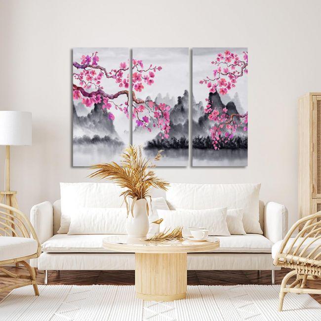 Πίνακας σε καμβά Spring Japanese scenery, τρίπτυχος
