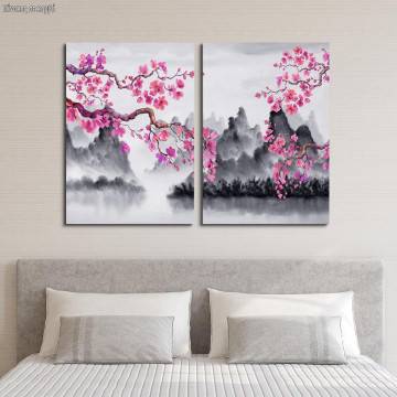 Πίνακας σε καμβά Spring Japanese scenery, δίπτυχος