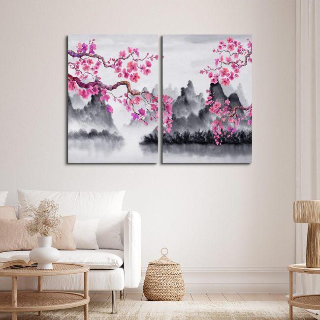 Canvas print Spring Japanese scenery, two panels