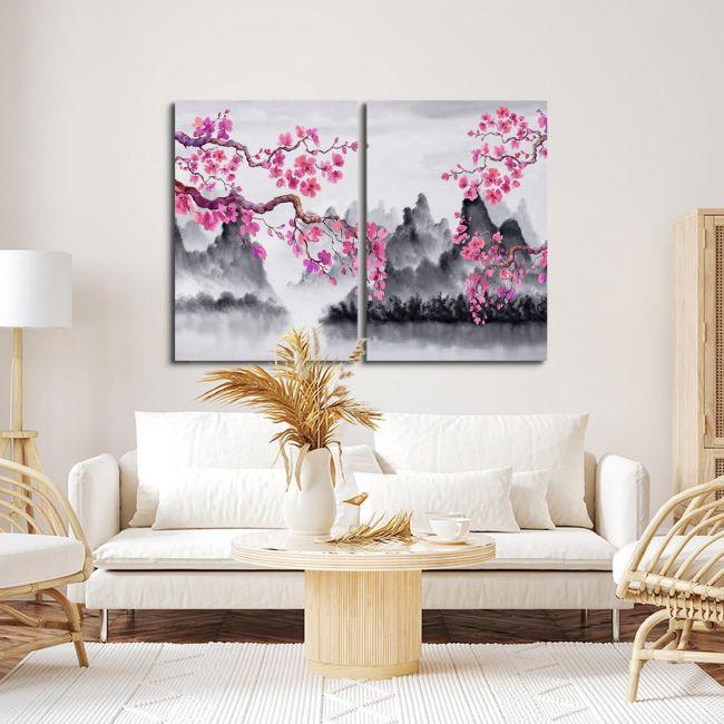 Canvas print Spring Japanese scenery, two panels
