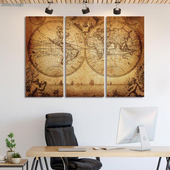 Canvas print Vintage world map 1733,3 panels