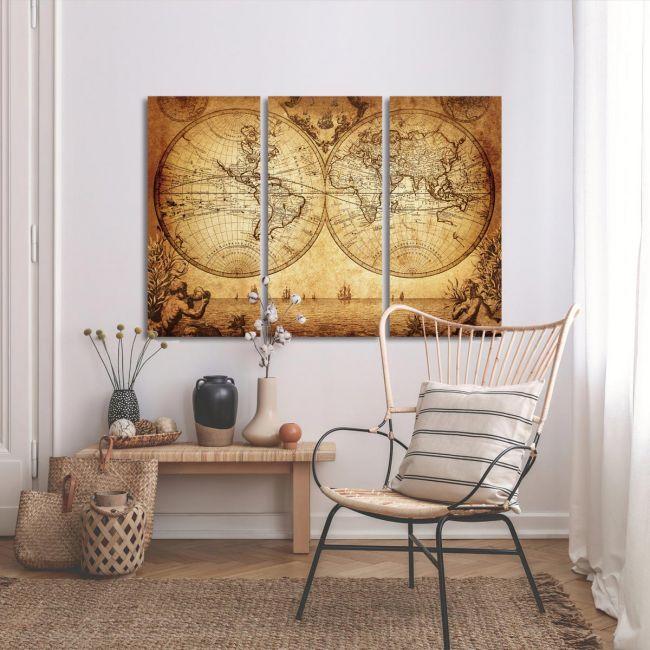 Canvas print Vintage world map 1733,3 panels