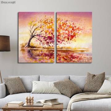 Canvas print Autumn tree wind, two panels