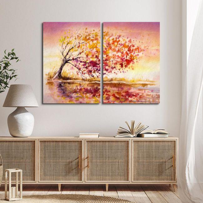 Πίνακας σε καμβά Autumn tree wind, δίπτυχος 2