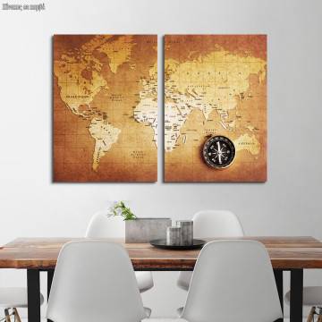 Canvas print World map, two panels