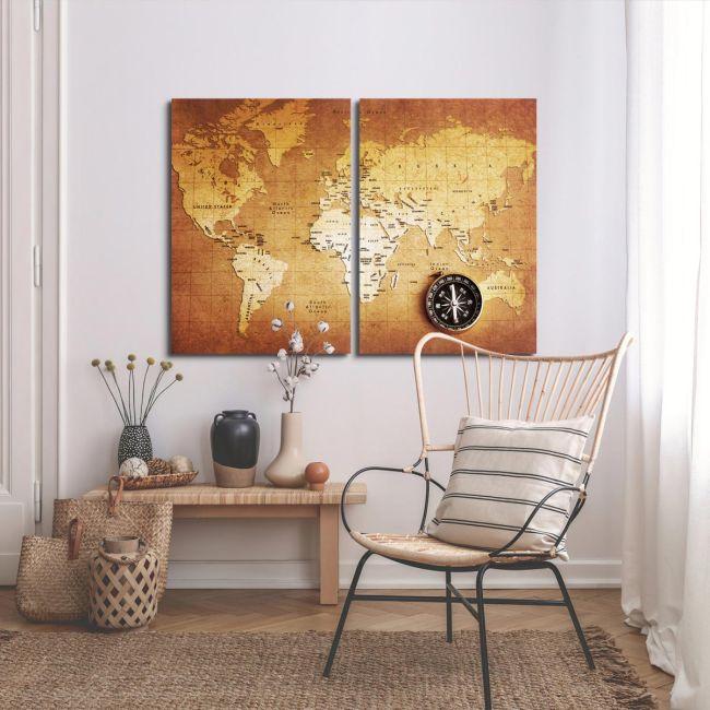Canvas print World map, two panels