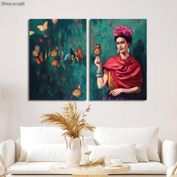 Πίνακας σε καμβά Butterfly Frida, δίπτυχος