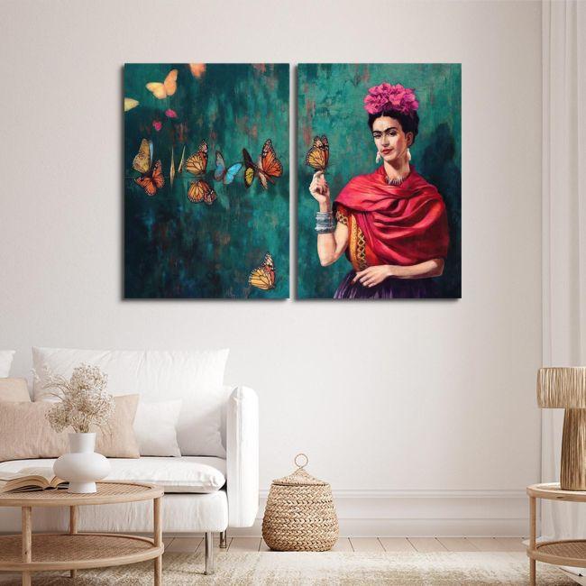 Πίνακας σε καμβά Butterfly Frida, δίπτυχος