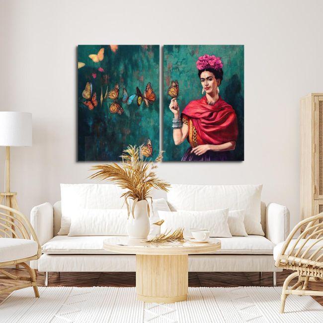 Πίνακας σε καμβά Butterfly Frida, δίπτυχος