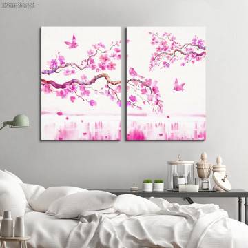 Canvas print Blossom cherries, two panels