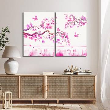 Canvas print Blossom cherries, two panels 2