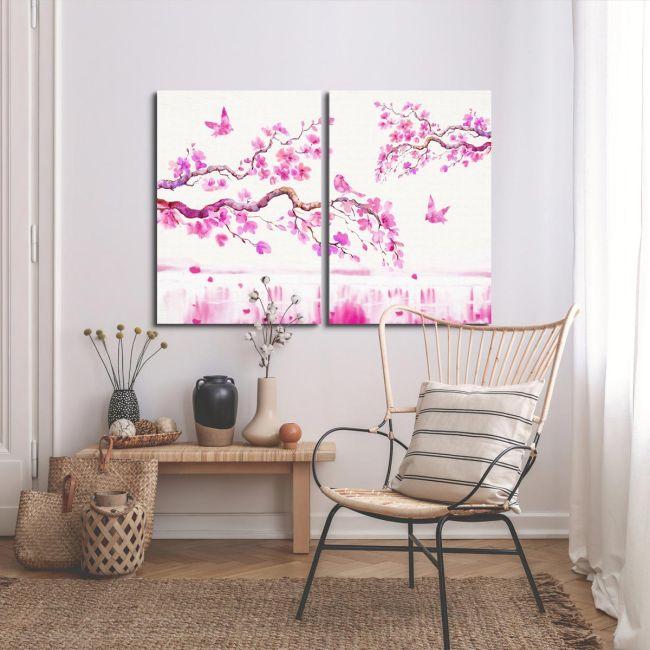 Canvas print Blossom cherries, two panels
