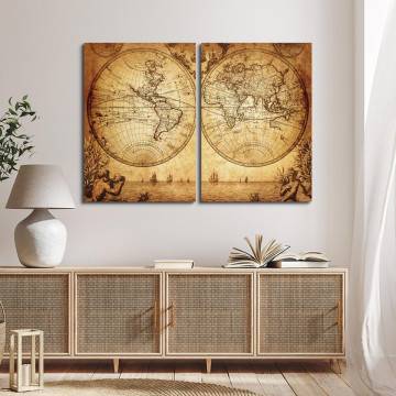 Πίνακας σε καμβά Vintage world map 1733, δίπτυχος 1 2