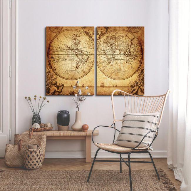 Πίνακας σε καμβά Vintage world map 1733, δίπτυχος 4