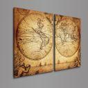 Canvas print Vintage world map 1733, two panels