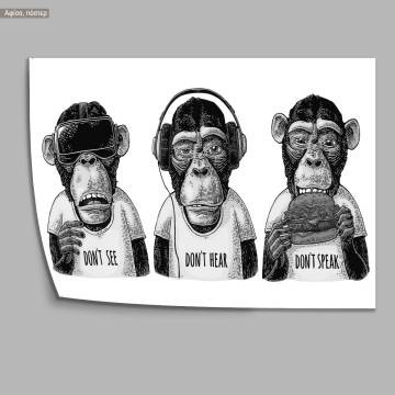 Poster Don't Look, Hear, Speak Grayscale 2