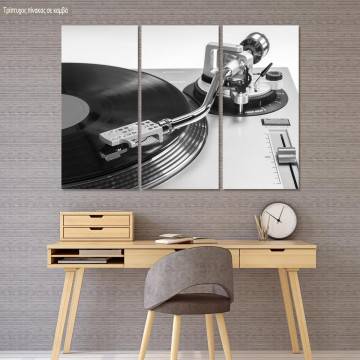 Canvas print Vinyl record player gray, 3 panels