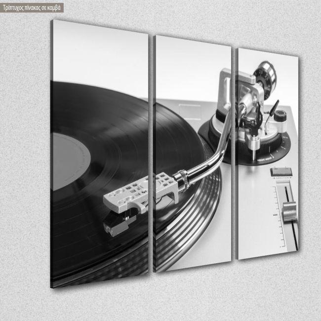 Πίνακας σε καμβά Vinyl record player gray, τρίπτυχος