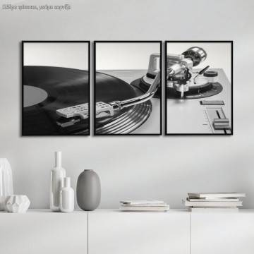 Vinyl record player gray, three panels poster