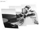 Vinyl record player gray, three panels poster