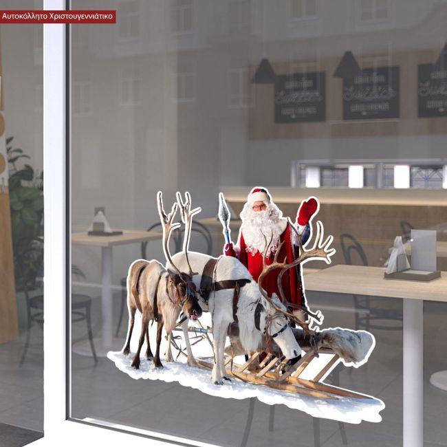 Άγιος Βασίλης με έλκηθρο, αυτοκόλλητο βιτρίνας