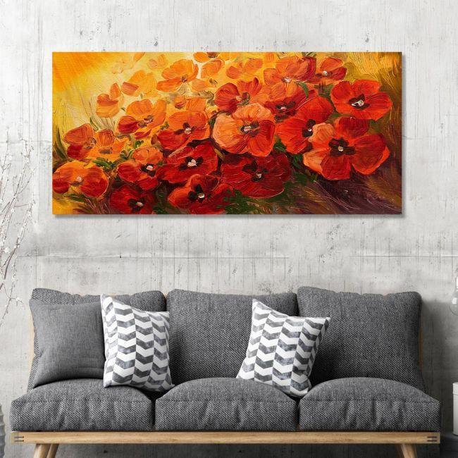 Πίνακας σε καμβά Red poppies, πανοραμικός