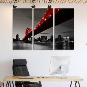 Canvas print Red Manhattan bridge,3 panels