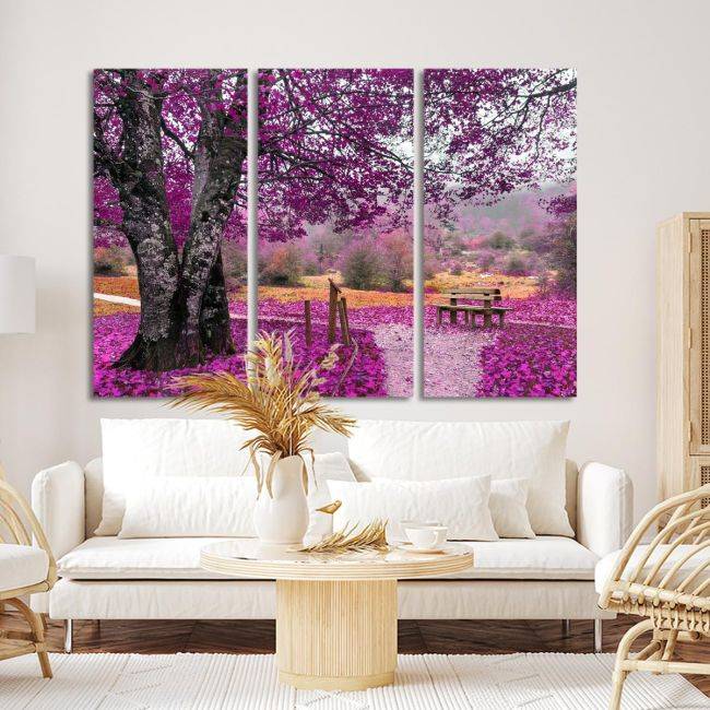 Πίνακας σε καμβά Purple dream, τρίπτυχος, καμβάς 3