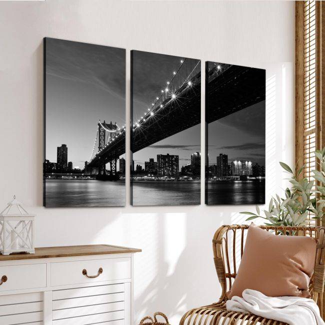 Canvas print Manhattan bridge grayscale,3 panels