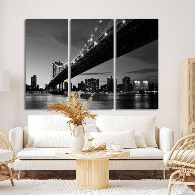 Πίνακας σε καμβά Manhattan bridge grayscale, τρίπτυχος, καμβάς 3